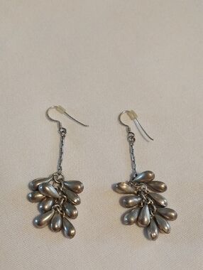Vtg Sterling Silver Cascading Teardrop Cluster Dangle Earrings Boho Statement